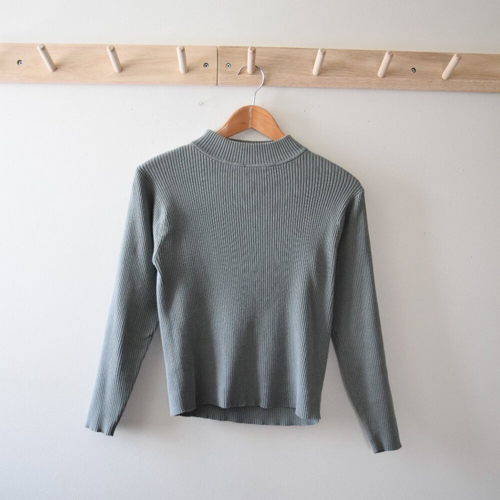 Vintage slate blue ribbed cotton mock neck